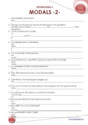 English Worksheet: REPHRASING 5 MODALS 2