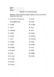 English Worksheet: Irregular Past Tense Verbs