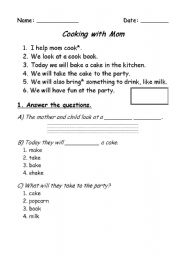 English Worksheet: Cooking with Mom