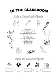 English Worksheet: Classroom objects and subjects