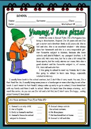 English Worksheet: YUMMY, I LOVE PIZZA! ( 2 PAGES )