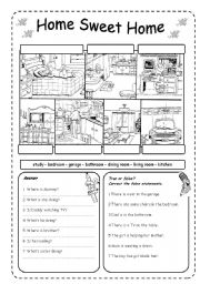 English Worksheet: HOUSE - PRESENT CONTINUOUS - B&W