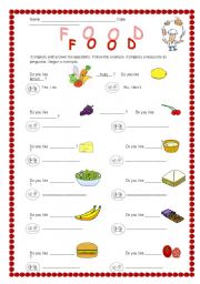 English Worksheet: food - Do you like... Yes, I do - No, I dont.