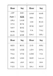 English worksheet: Hear and Say Cards