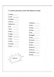 English Worksheet: COUNT NOUNS OR MASS NOUNS