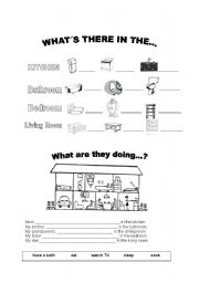 English Worksheet: House furniture and activities