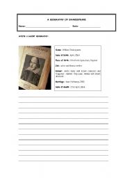 English Worksheet: A SHORT BIOGRAPHY OF SHAKESPEARE