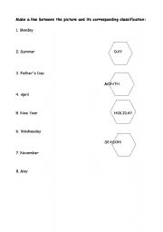 English worksheet: day, month, seasons, holidays