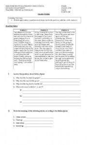 English Worksheet: Working with  Fables