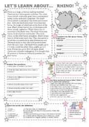 English Worksheet: LET US LEARN ABOUT ... RHINO (with key)