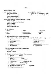 English Worksheet: A/an