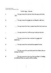 English worksheet: Match the Traffic Signs 