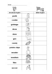 English Worksheet: American Vs. British English Vocabulary