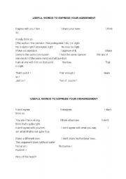 English worksheet: useful expressions for agreement and disagreement