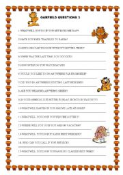 English Worksheet: GARFIELD QUESTIONS 3