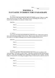 English worksheet: Writing a Fantastic Introductory Paragraph