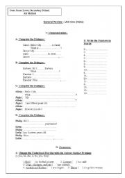 English Worksheet: General Review : Unit One (Hello)