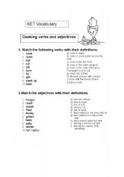 English worksheet: KET vocabulary: cooking verbs and adjectives