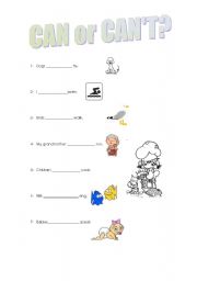 English worksheet: Can or Cant