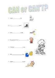 English Worksheet: Can or Cant