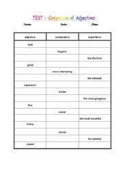 English Worksheet: TEST - Comparison of Adjectives