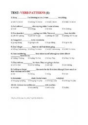 English worksheet: VERB PATTERNS (test 1)