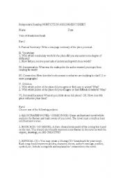 English Worksheet: Independent Reading Activity