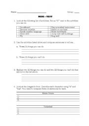 English Worksheet: Mini-test (Has, Is, Can, Can´t)