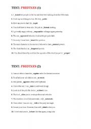 English Worksheet: PREFIXES (tests)