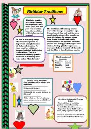 English Worksheet: Birthday Traditions   READING  COMPREHENSION