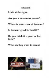 English Worksheet: SPEAKING: DO YOU HAVE SENSE OF HUMOUR??? 1