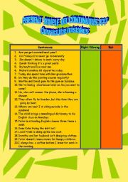 English worksheet: Present simple vs. Present Continuous (correct the mistakes)