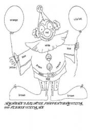 English Worksheet: COLOR THE CLOWN