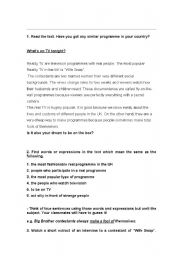 English Worksheet: Reality TV