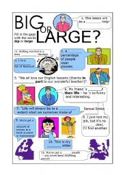 English Worksheet: Big or large? (Collocations )
