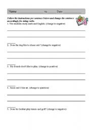 English worksheet: Positive Negative Question