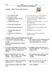 English Worksheet: Proverbs about Encouragement