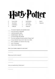 Harry Potter Worksheet