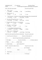 English Worksheet: Grammar Review/Quiz - Four basic Tenses (present simple, progressive, past simple, progressive)