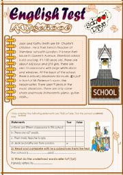 English Worksheet: English test(3 parts):7th form.Reading Comprehension/Grammar+Vocabulary/Writing(+Key)