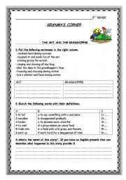 English Worksheet: THE ANT AND THE GRASSHOPPER