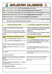 English Worksheet: Relative clauses- defining and non-defining