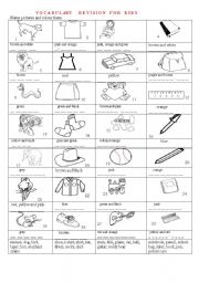 English Worksheet: Vocabulary Revision For Kids