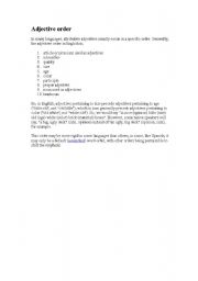 English Worksheet: Adjective order