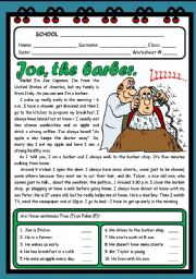 English Worksheet: JOE, THE BARBER. ( 2 PAGES )