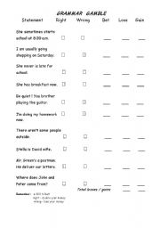 English Worksheet: Grammar Gamble