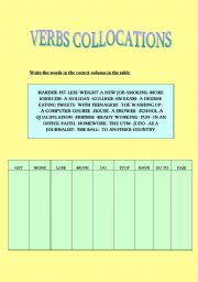 English Worksheet: VERBS COLLOCATIONS