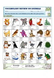 English Worksheet: VOCABULARY REVIEW ON ANIMALS