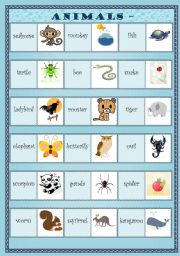 English Worksheet: ANIMALS - DOMINOES (1 of 3) Editable