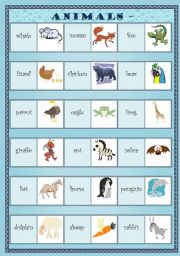 English Worksheet: ANIMALS - DOMINOES (2 of 3) Editable